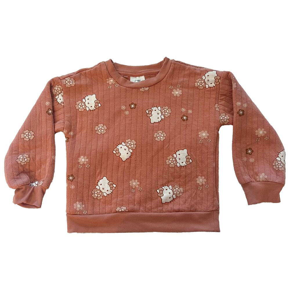 Hello Kitty Sanrio Girls Pink Floral Quilted Ribbed Pullover Sweatshirt Size 5